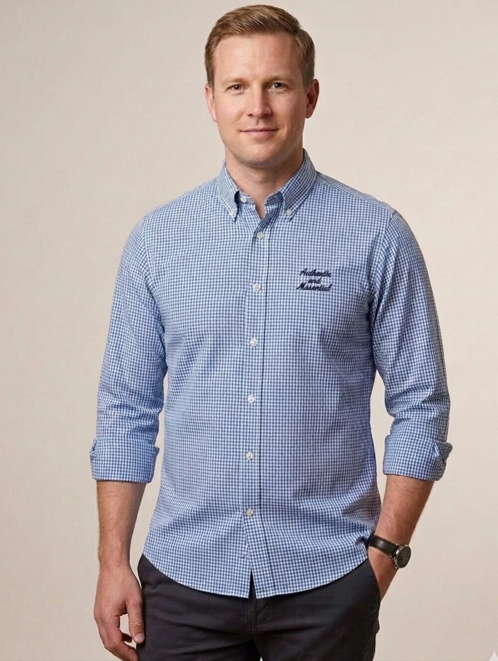 FRANKLIN & MARSHALL Men's Long Sleeved Button-Down Shirt, Blue/White Gingham